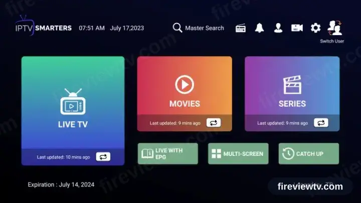 IPTV Smarters Pro with the channel list loaded