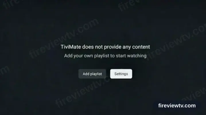 TiviMate ouverte sur le Firestick, Add playlist disponible