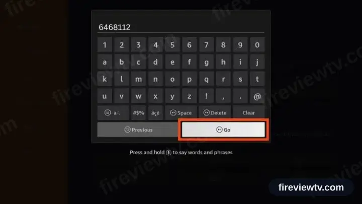 The code 6468112 entered in the Downloader address field