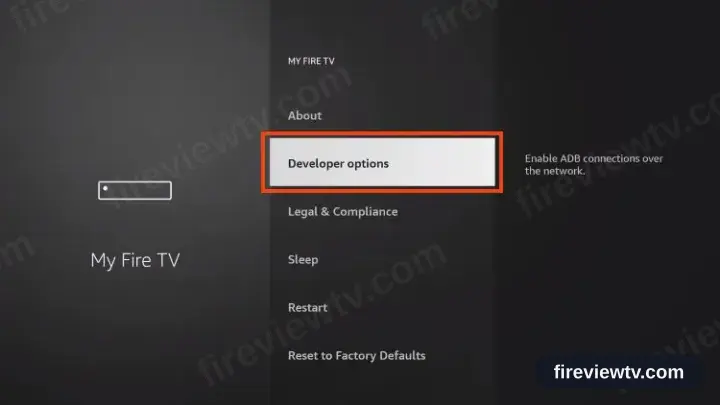 The My Fire TV menu now listing Developer options