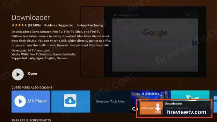 The Downloader page showing Open, indicating a finished install