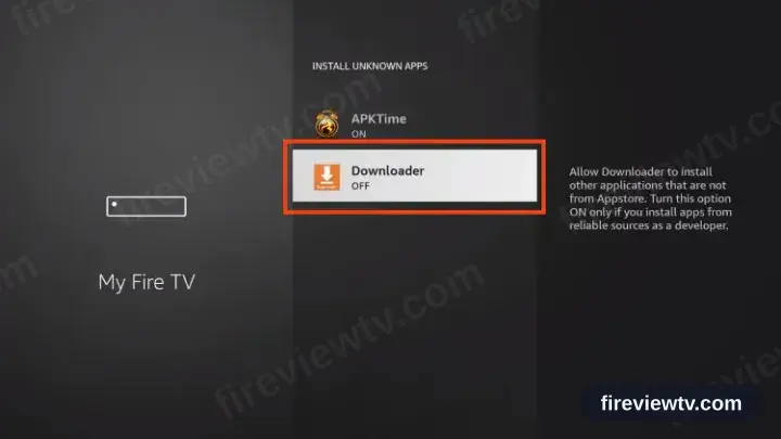Downloader being toggled on in the install unknown apps list