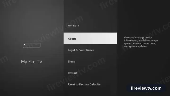 The My Fire TV menu with About focused