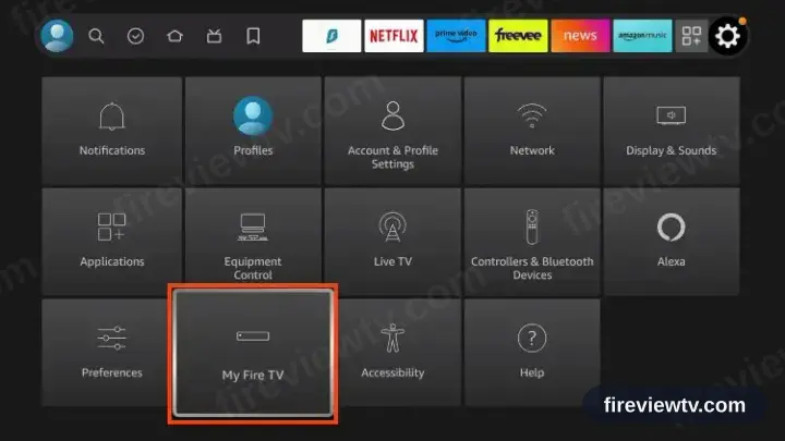 The Fire TV Settings menu with My Fire TV focused