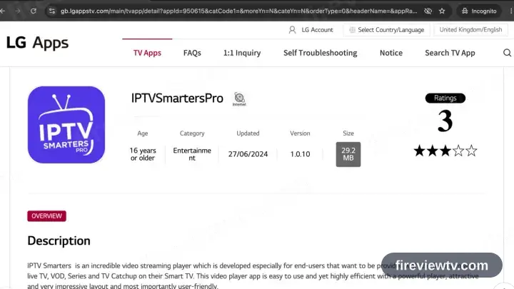 IPTV Smarters Pro on its LG Content Store entry